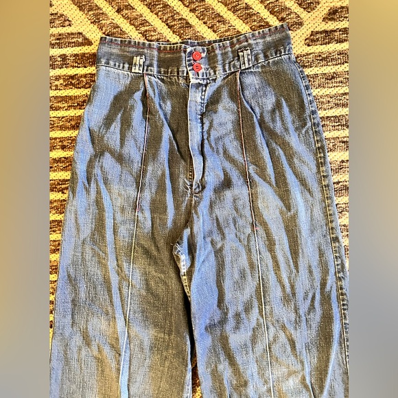 Vintage 1970s 70s Wide Leg Bell Bottom Denim Jeans Small Pics for Measurements - Picture 2 of 12